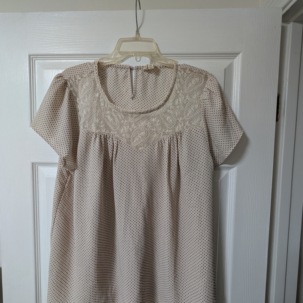 Perch Cream & Black Polka Dot Lace Yoke Blouse - 2XL - Boutique
